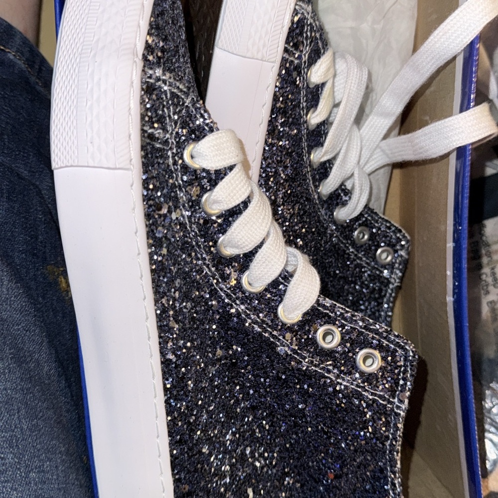 Sparkling Black Glitter High-Top Sneakers